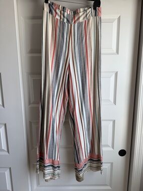 Express Vertical Stripe Pull-On Pants in Cream, Rust & Gray